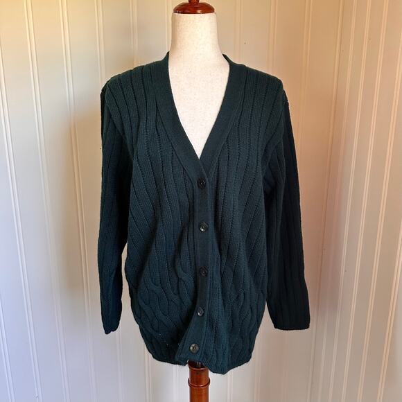 Vintage 80s/90s Academia Green Knit Cardigan M - Picture 1 of 6